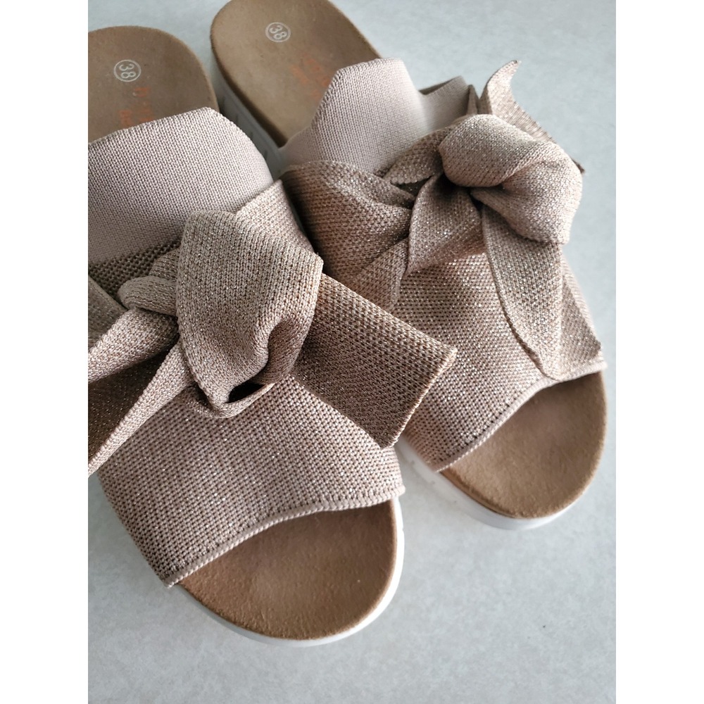 Bernie Mev Slide Sandals Rose Gold Metallic Bow Shimmer Platform Shoes Size 38